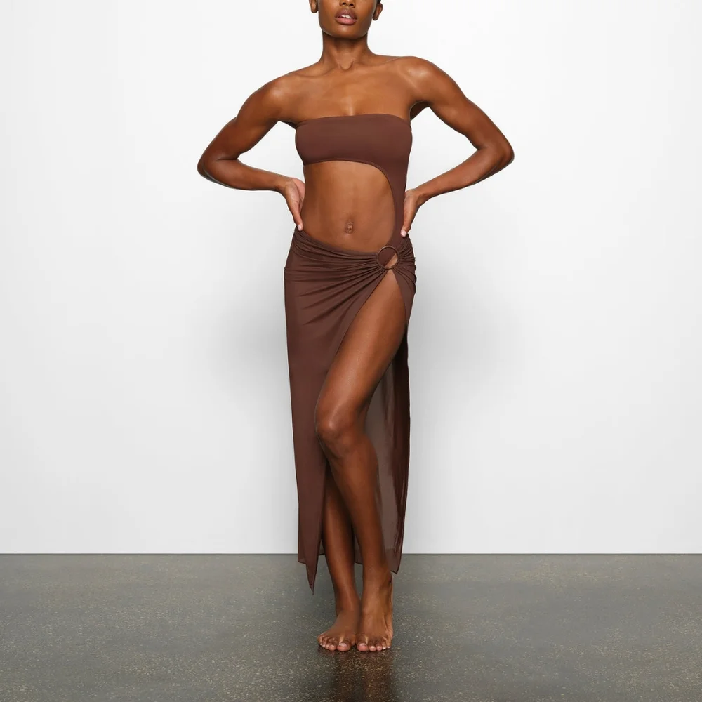 NWT SKIMS MESH LONG SARONG IN COCOA